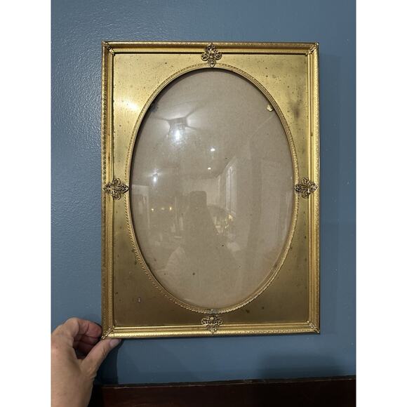 19th Century Empire Ormolu Convex Ornate Gilded Brass Louis XVI Picture Frame - Picture 3 of 10